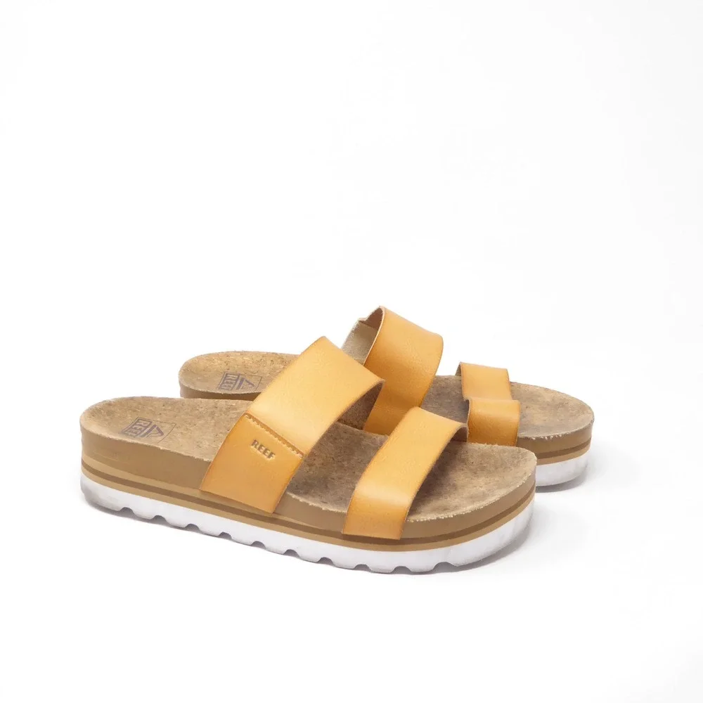 Reef Womens Sandals Tan Cushion Vista Hi Platform Slides 9